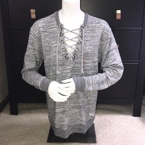 VS PINK Deep V-neck Lace Up Sweater